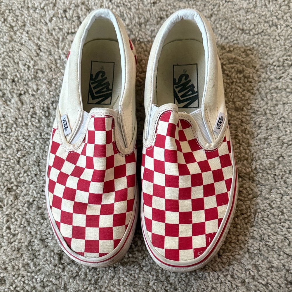 Vans Red and White Checkered Slip-On Sneakers